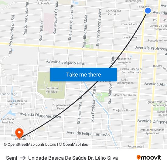 Seinf to Unidade Basica De Saúde Dr. Lélio Silva map