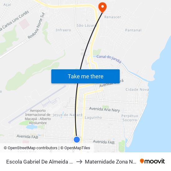 Escola Gabriel De Almeida Café to Maternidade Zona Norte map