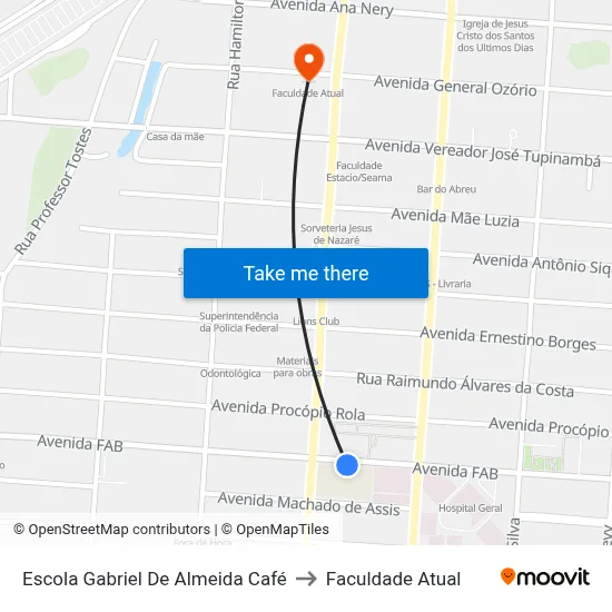 Escola Gabriel De Almeida Café to Faculdade Atual map