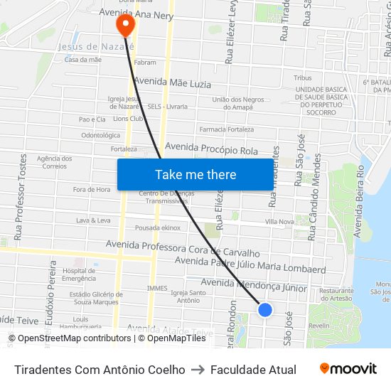 Tiradentes Com Antônio Coelho to Faculdade Atual map