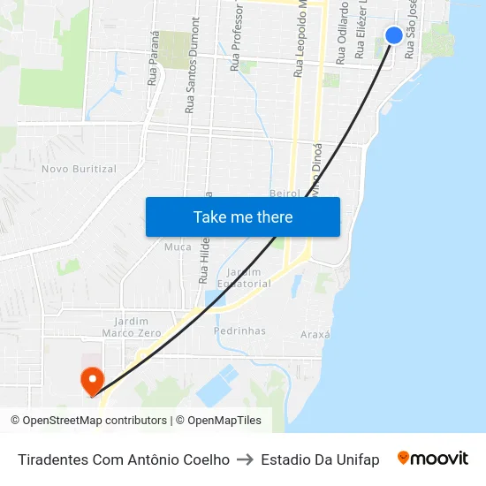 Tiradentes Com Antônio Coelho to Estadio Da Unifap map
