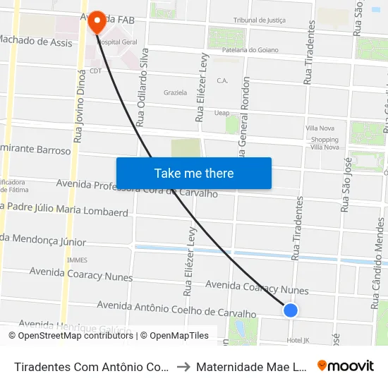 Tiradentes Com Antônio Coelho to Maternidade Mae Luzia map