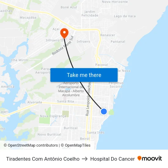 Tiradentes Com Antônio Coelho to Hospital Do Cancer map