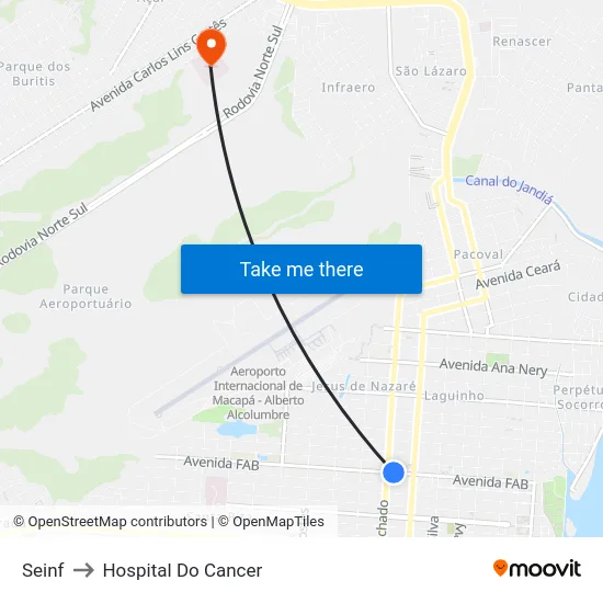 Seinf to Hospital Do Cancer map
