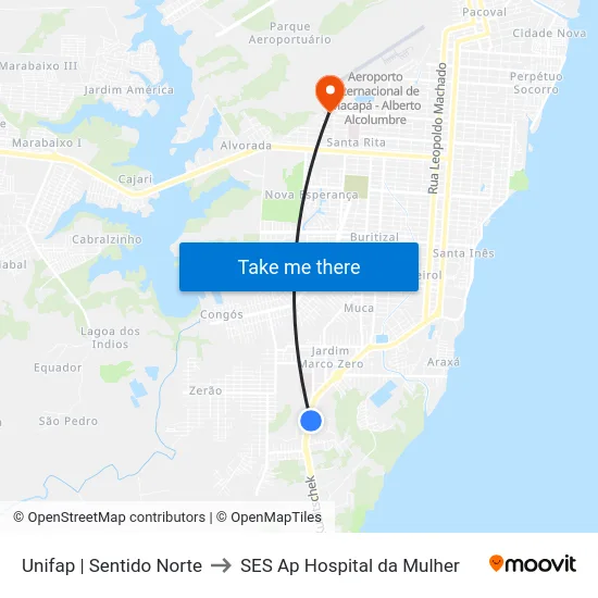 Unifap | Sentido Norte to SES Ap Hospital da Mulher map