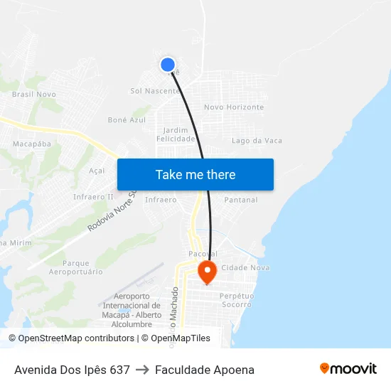 Avenida Dos Ipês 637 to Faculdade Apoena map