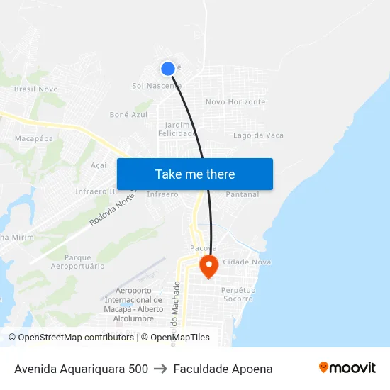 Avenida Aquariquara 500 to Faculdade Apoena map