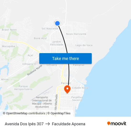Avenida Dos Ipês 307 to Faculdade Apoena map
