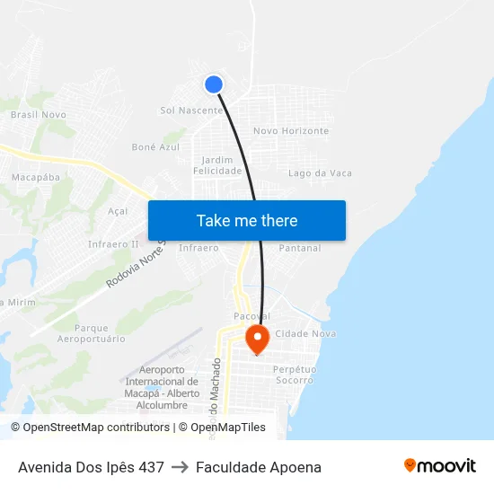 Avenida Dos Ipês 437 to Faculdade Apoena map