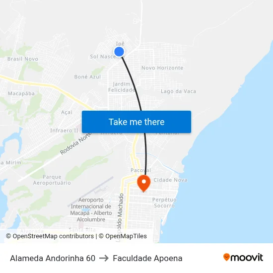 Alameda Andorinha 60 to Faculdade Apoena map