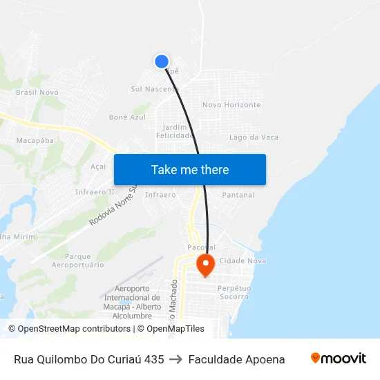 Rua Quilombo Do Curiaú 435 to Faculdade Apoena map