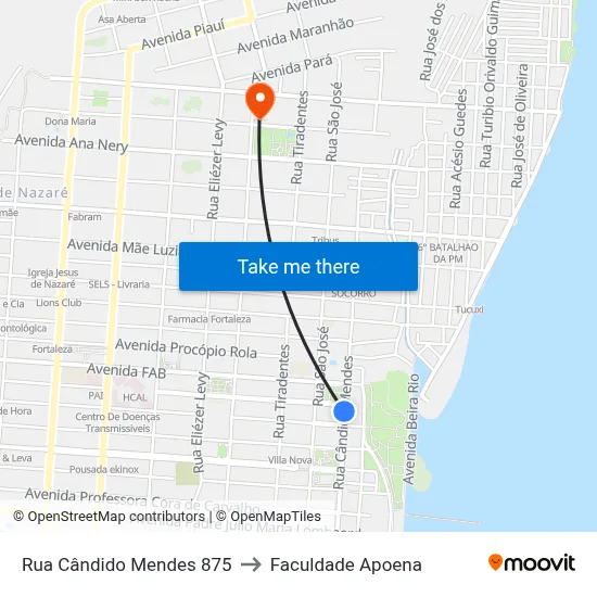 Rua Cândido Mendes 875 to Faculdade Apoena map