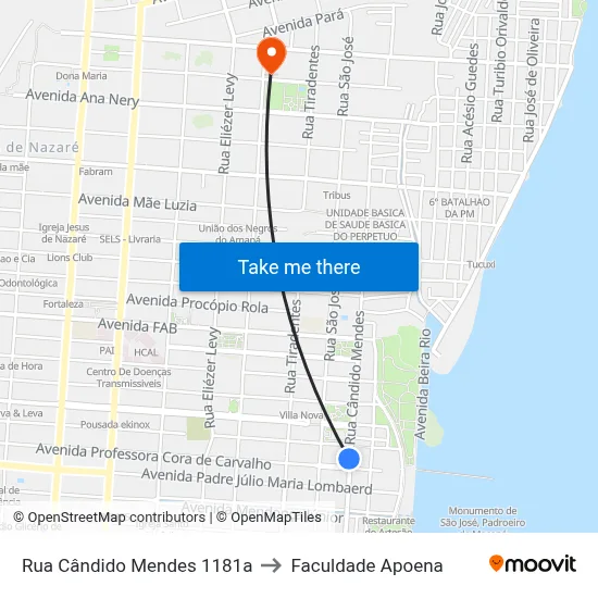 Rua Cândido Mendes 1181a to Faculdade Apoena map