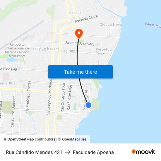 Rua Cândido Mendes 421 to Faculdade Apoena map