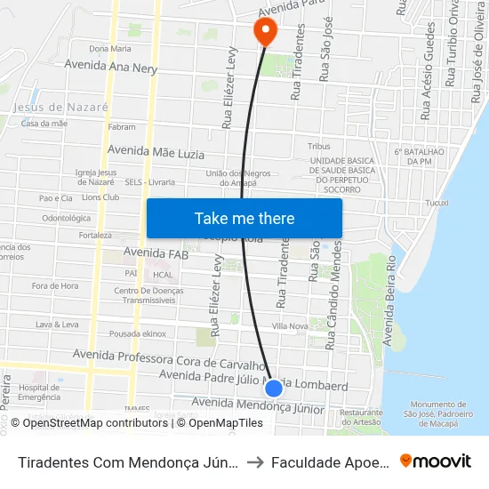 Tiradentes Com Mendonça Júnior to Faculdade Apoena map
