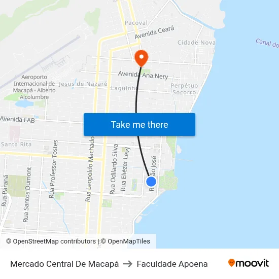 Mercado Central De Macapá to Faculdade Apoena map