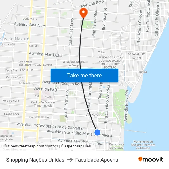 Shopping Nações Unidas to Faculdade Apoena map