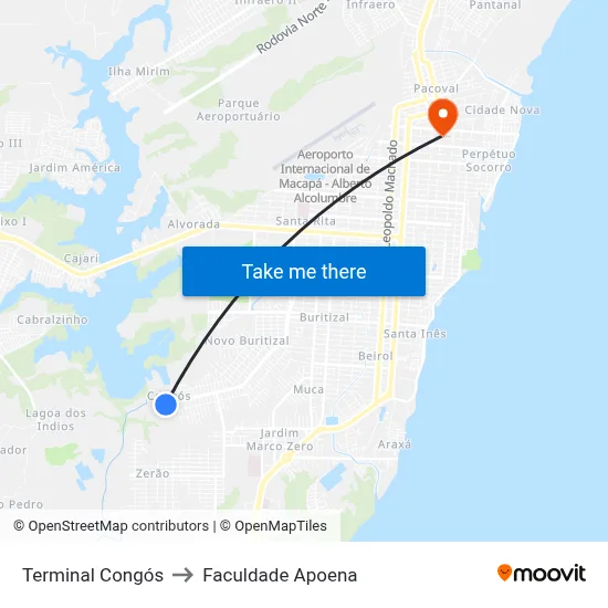 Terminal Congós to Faculdade Apoena map