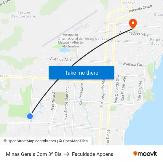 Minas Gerais Com 3º Bis to Faculdade Apoena map