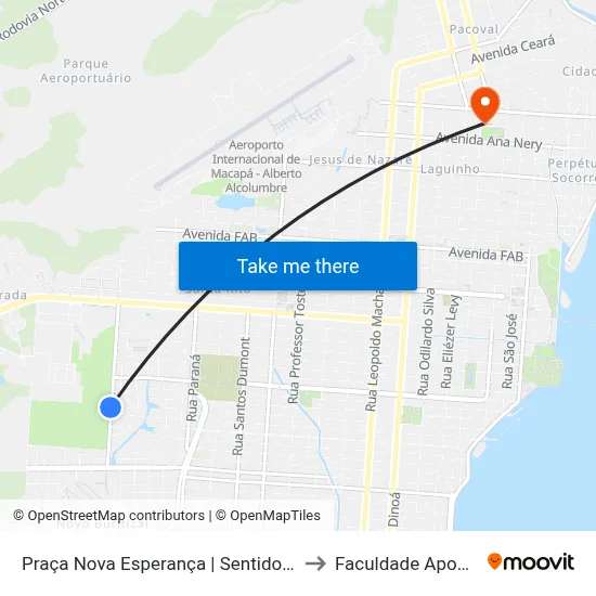 Praça Nova Esperança | Sentido Sul to Faculdade Apoena map