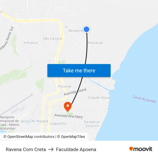 Ravena Com Creta to Faculdade Apoena map