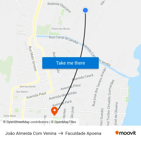 João Almeida Com Venina to Faculdade Apoena map