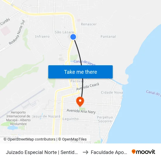 Juizado Especial Norte | Sentido Sul to Faculdade Apoena map