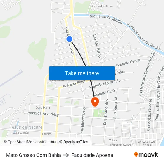Mato Grosso Com Bahia to Faculdade Apoena map