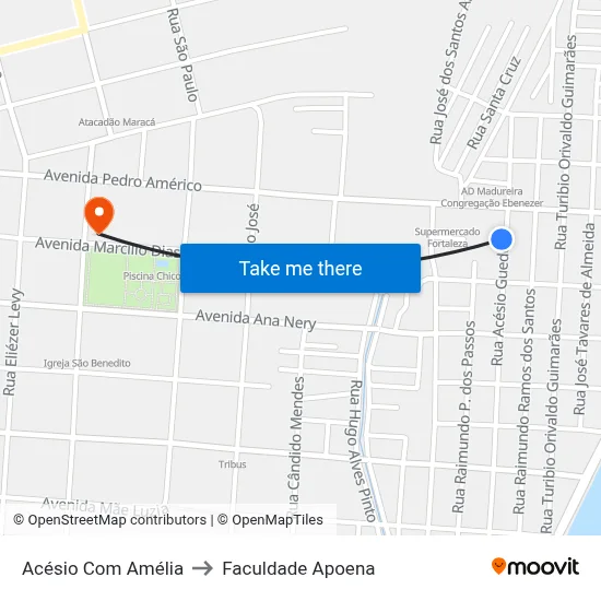 Acésio Com Amélia to Faculdade Apoena map