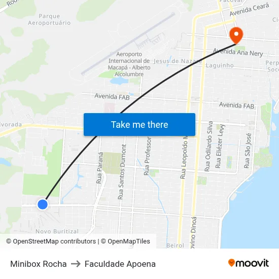 Minibox Rocha to Faculdade Apoena map