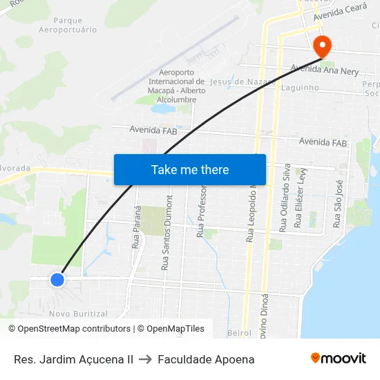 Res. Jardim Açucena II to Faculdade Apoena map