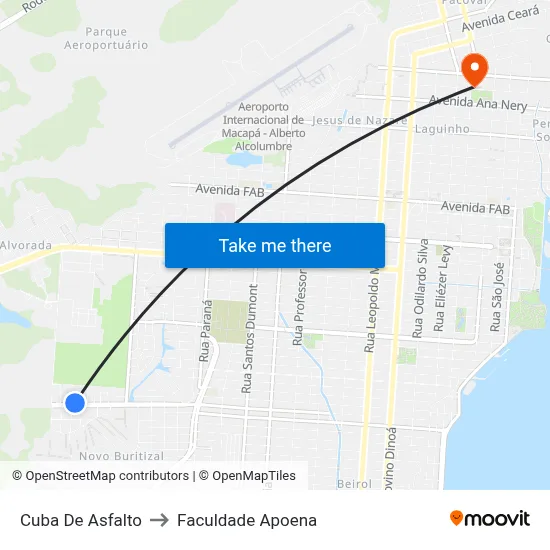 Cuba De Asfalto to Faculdade Apoena map
