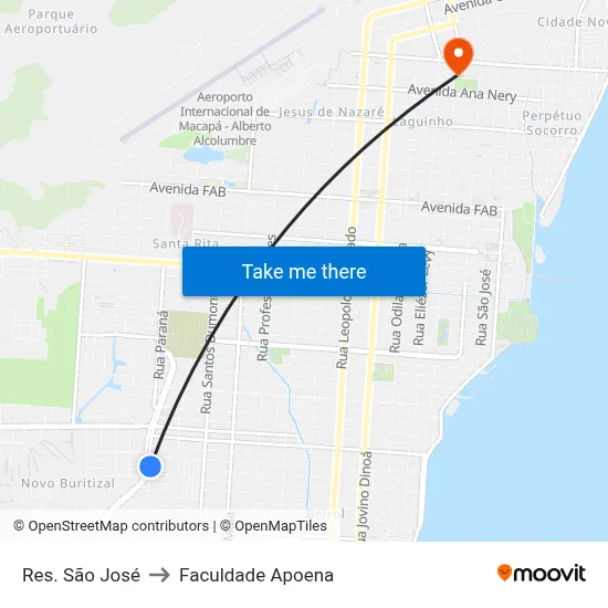 Res. São José to Faculdade Apoena map
