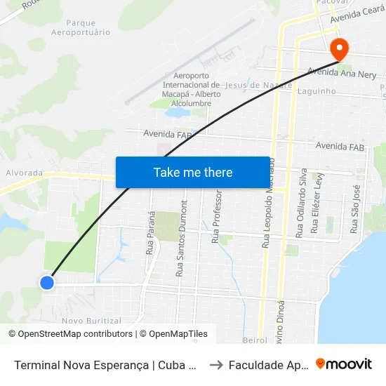 Terminal Nova Esperança | Cuba De Asfalto to Faculdade Apoena map