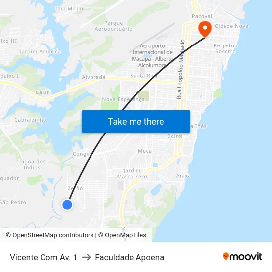 Vicente Com Av. 1 to Faculdade Apoena map