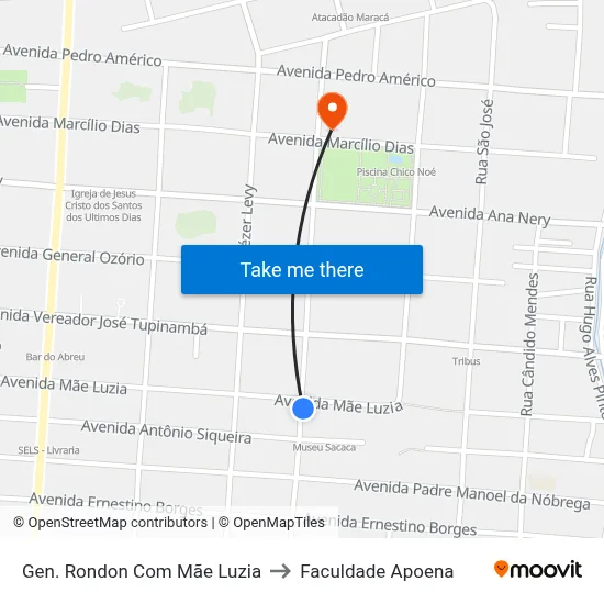 Gen. Rondon Com Mãe Luzia to Faculdade Apoena map