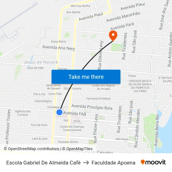 Escola Gabriel De Almeida Café to Faculdade Apoena map