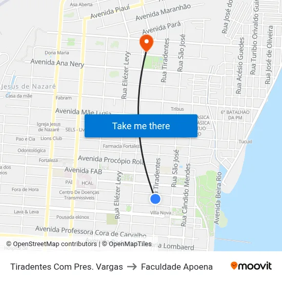 Tiradentes Com Pres. Vargas to Faculdade Apoena map