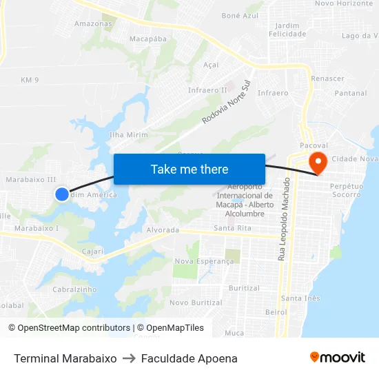 Terminal Marabaixo to Faculdade Apoena map