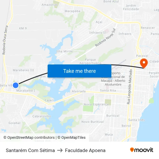 Santarém Com Sétima to Faculdade Apoena map