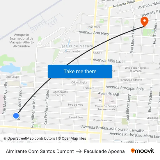 Almirante Com Santos Dumont to Faculdade Apoena map