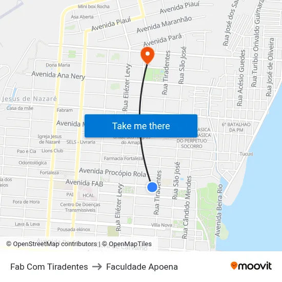Fab Com Tiradentes to Faculdade Apoena map