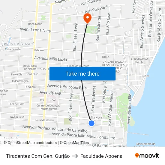 Tiradentes Com Gen. Gurjão to Faculdade Apoena map