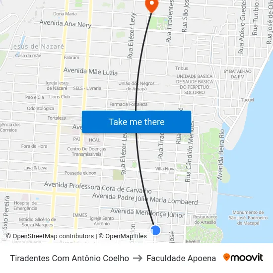 Tiradentes Com Antônio Coelho to Faculdade Apoena map