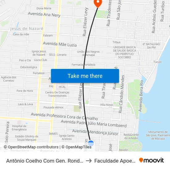 Antônio Coelho Com Gen. Rondon to Faculdade Apoena map