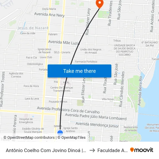 Antônio Coelho Com Jovino Dinoá | Sentido Oeste to Faculdade Apoena map