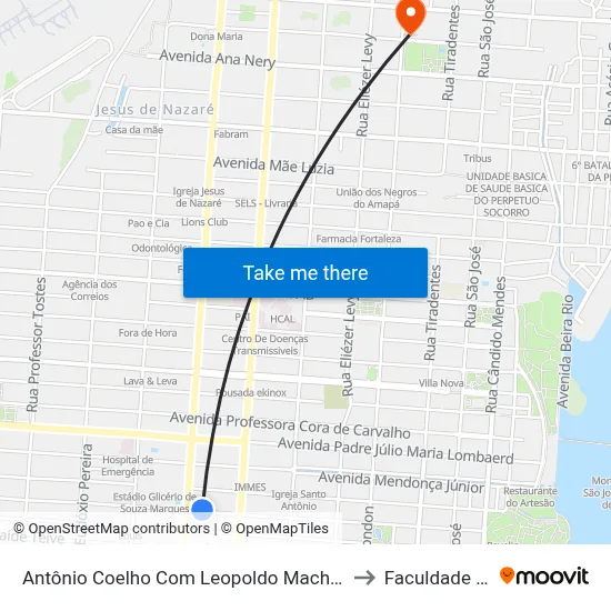 Antônio Coelho Com Leopoldo Machado | Sentido Oeste to Faculdade Apoena map