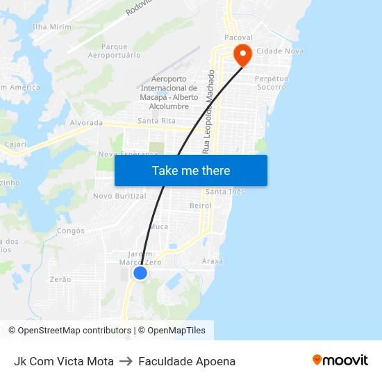 Jk Com Victa Mota to Faculdade Apoena map