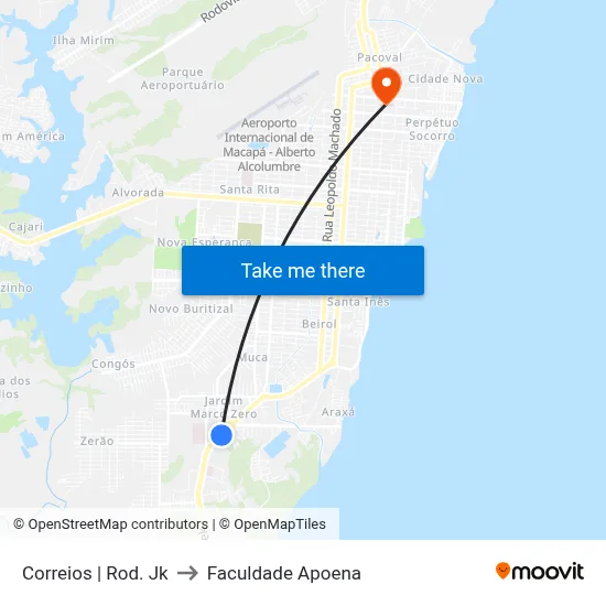 Correios | Rod. Jk to Faculdade Apoena map
