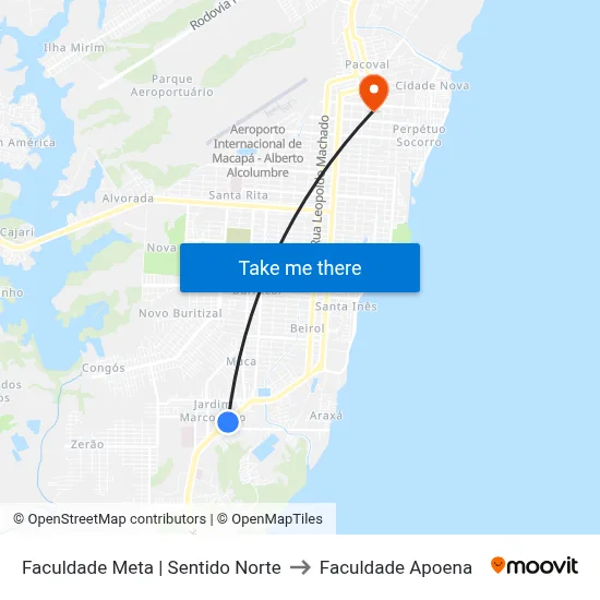 Faculdade Meta | Sentido Norte to Faculdade Apoena map